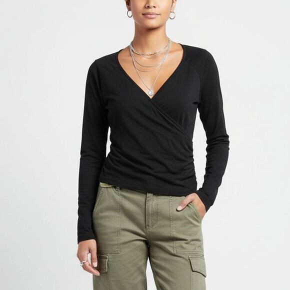 Sahalie Tops - Sahalie Front Wrap Long Sleeve Cotton Blend Top L